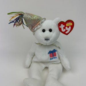Ty Beanie Baby “Happy Birthday” the April Birthday Bear Wearing a Party Hat! (8.5 inch)