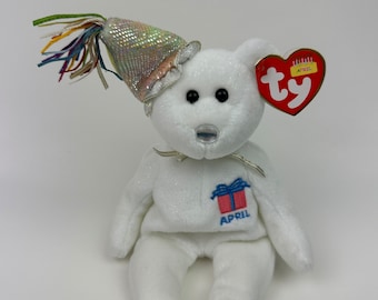 Ty Beanie Baby “Happy Birthday” the April Birthday Bear Wearing a Party Hat! (8.5 inch)