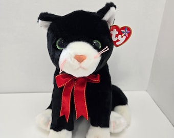 TY Beanie Buddy "Zip" de zwarte kat pluche met rode strik (9 inch)