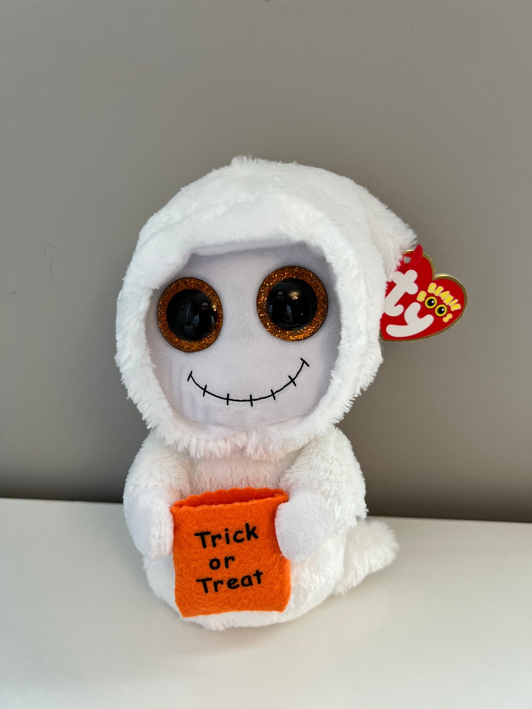 Buy Ty Beanie Boo “mist” the Ghost With Orange Glitter Eyes Holding Trick  or Treat Bag *rare* (6 Inch) Online in India