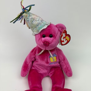 Ty Beanie Baby “Happy Birthday” the January Birthday Bear Wearing a Party Hat! (8.5 inch)