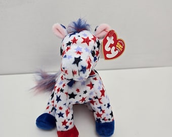 Ty Beanie Baby “Lefty 2004” the Patriotic Donkey with Red, White, and Blue Stars  (6 inch)