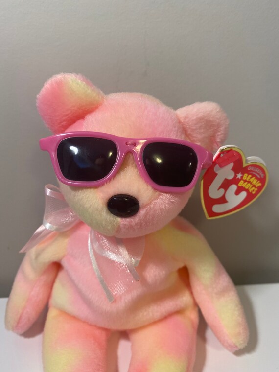 Ty Beanie Baby “cherry Ice” the Pink and Yellow Tie-dye Bear