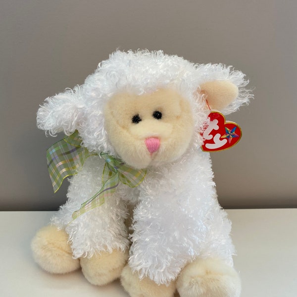 Ty Beanie Buddy “Floxy” the Adorable Lamb with Green Bow (11 inch)