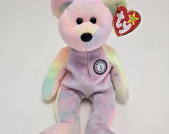 Ty Beanie Baby “B.B. Bear” the Tie-Dye Birthday Bear - Unique Pink Colouring  (8.5 inch)