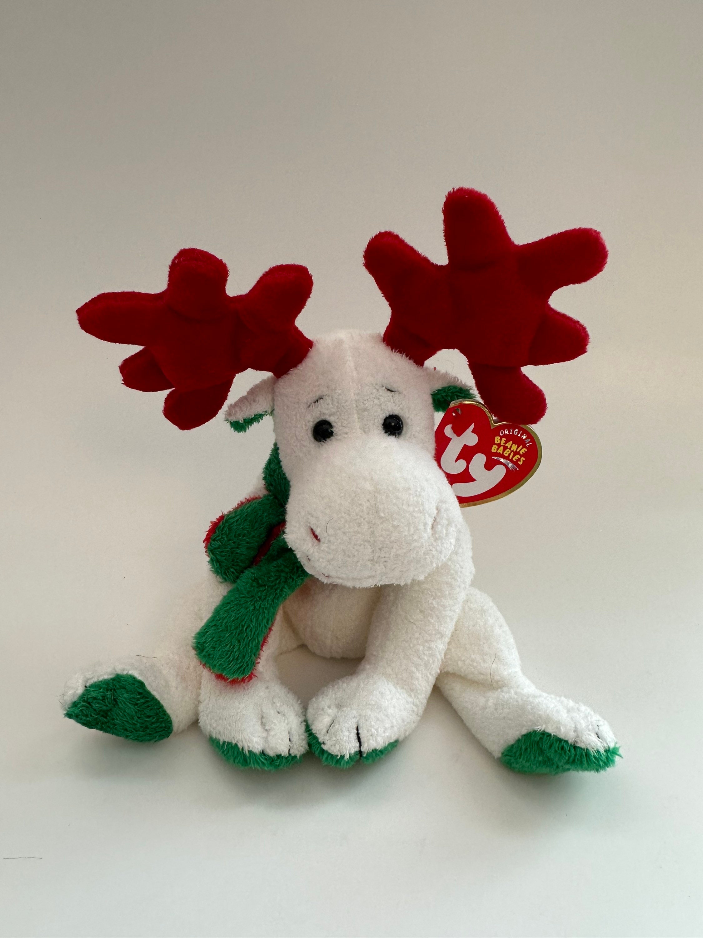 Ty Beanie Baby “moosletoe” the Adorable Green, Red, and White