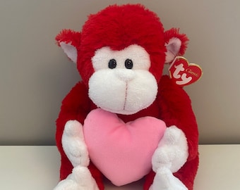 Ty Classics Collection “Dynamite” the Red Monkey Holding a Pink Heart (12 inch)