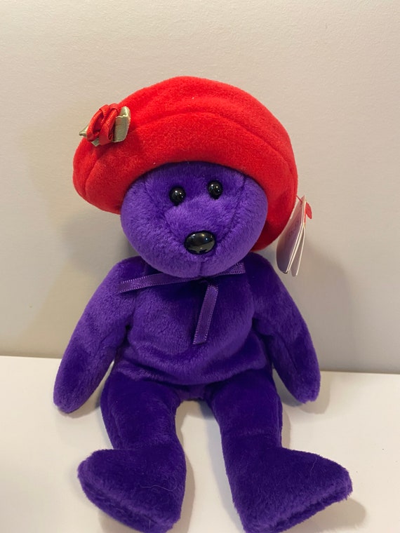 TY Beanie Baby Ruby the Purple Bear with Red Hat 8.5 inch | Etsy