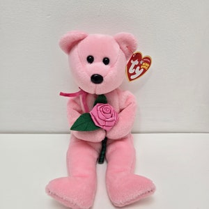 Ty Beanie Baby “Mom-e” the Pink Mothers Day / Gift for Mom Bear holding a pink rose! (8.5 inch)