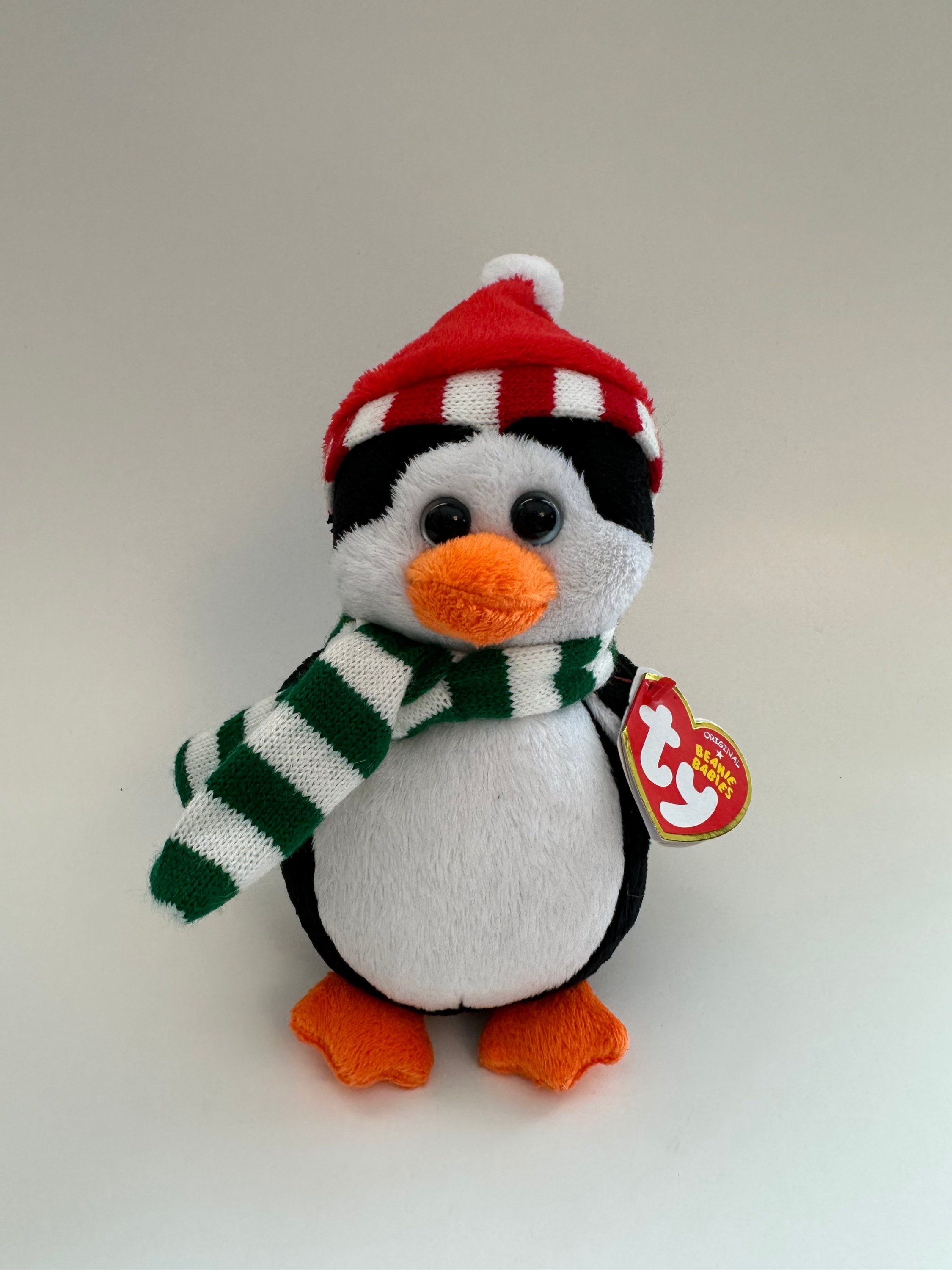 Ty Beanie Baby “freezie” the Penguin Wearing Scarf and Santa Hat