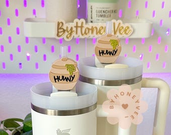 Hunny Pot Straw Topper with Rhinestone Honey Drip | Winnie the Pooh Inspired Tumbler Accessory | Stanley Cup Straw Charm