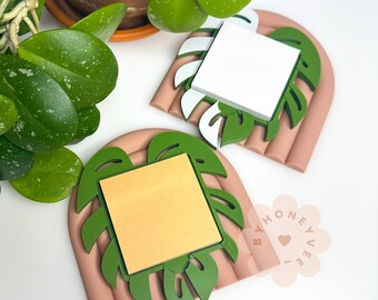 Monstera Sticky Note Holder | 3D Printed Notepad Organizer | Plant Lover Gift | Variegated Leaf Office Decor | Jungle Aesthetic Stationery