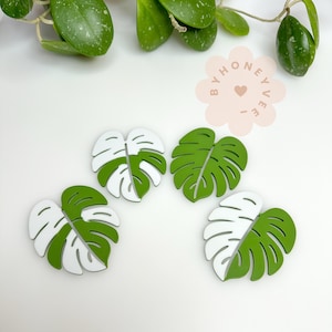 Monstera Deliciosa Set of 4 Coaster | Variegated Plant Coasters for Plant Lovers | 3D Printed Botanical Jungle Decor & Gift | With Holder