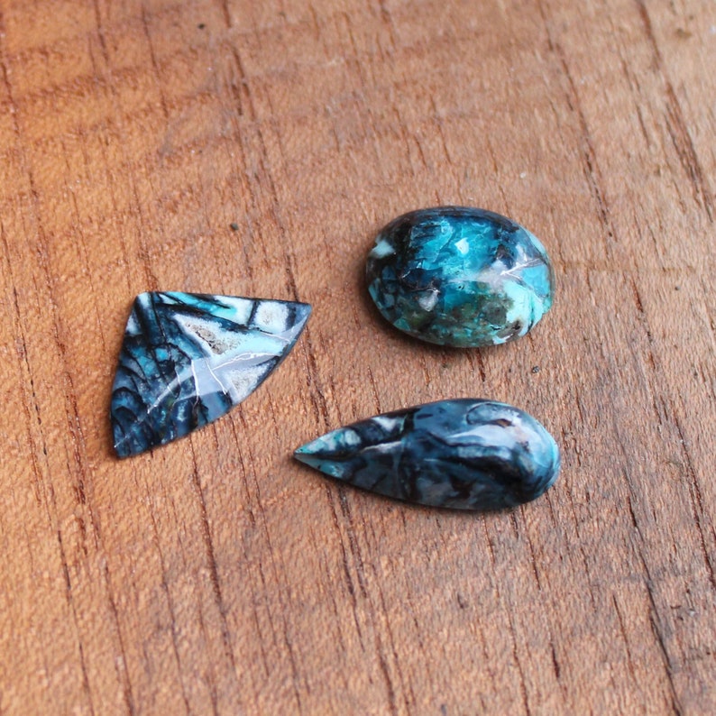 Blue Opal Wood coper rare cabochons