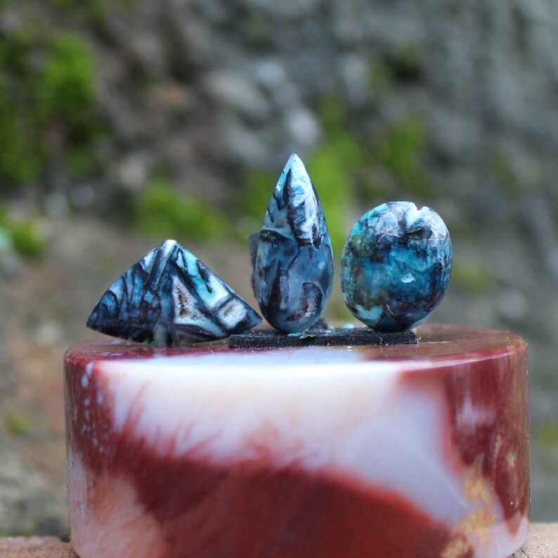 Blue Opal Wood coper rare cabochons