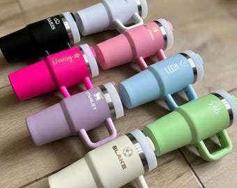 Stanley-stijl kinderbeker kleine reisbeker voor kinderen met handvat en rietje - gepersonaliseerde naam mini me-beker - quencherbeker