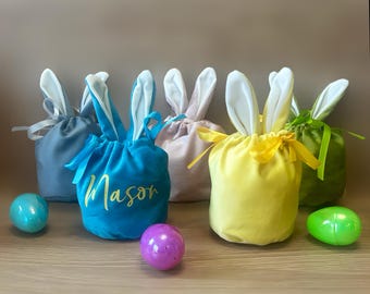 Personalized Bunny Velvet Easter Gift Bag – Kids Treat Bag