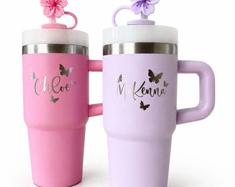 LASER ENGRAVED children’s Tumbler  - pastel colours with  straw- personalised mini quencher cup-14oz
