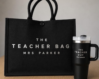 Personalized Teacher Tote Bag and Tumbler Set | Modern Name Gift