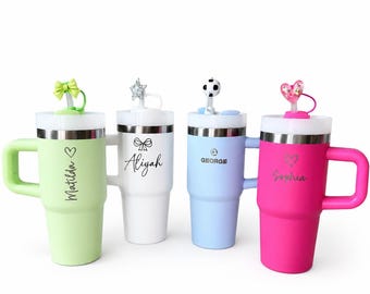 LASER ENGRAVED kids children’s small size travel tumbler flask with handle and straw-personalised mini cup-quencher cup-14oz (Stanley style)