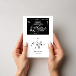 Baby-Ultraschall-Ankündigungskarte für Familie und Eltern | Wir Erwarten Baby | Schwangerschaft enthüllen druckbare Karte