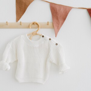 Newborn Oversized Sweater with buttons on the shoulder. Baby First Outfit Knit Chunky Sweater. Newborn Gift Idea