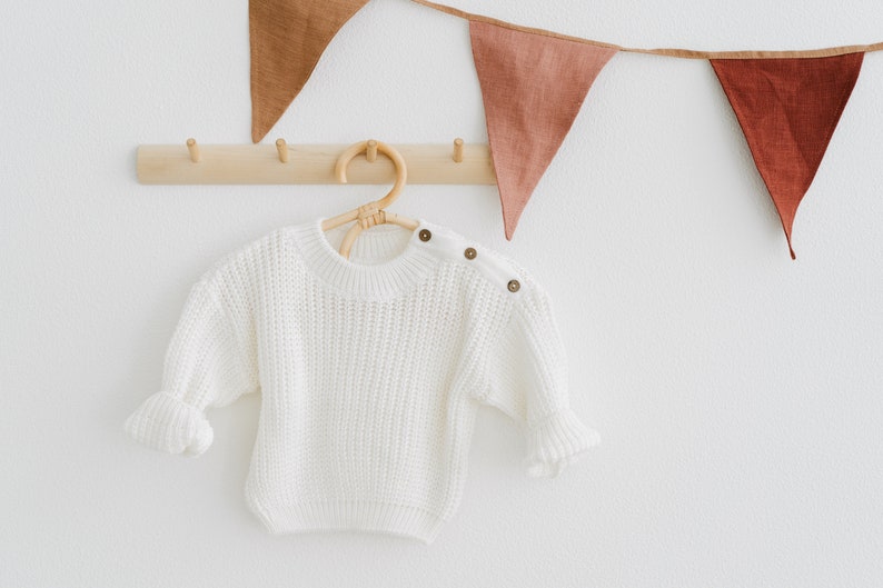 Newborn Oversized Sweater with buttons on the shoulder. Baby First Outfit Knit Chunky Sweater. Newborn Gift Idea