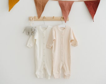 Newborn Coming Home Outfit, Baby Ribbed Romper, Gender Neutral Cotton Outfit