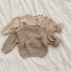 Newborn Oversized Sweater with buttons on the shoulder. Baby First Outfit Knit Chunky Sweater. Newborn Gift Idea