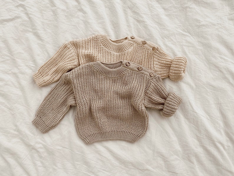 Newborn Oversized Sweater with buttons on the shoulder. Baby First Outfit Knit Chunky Sweater. Newborn Gift Idea