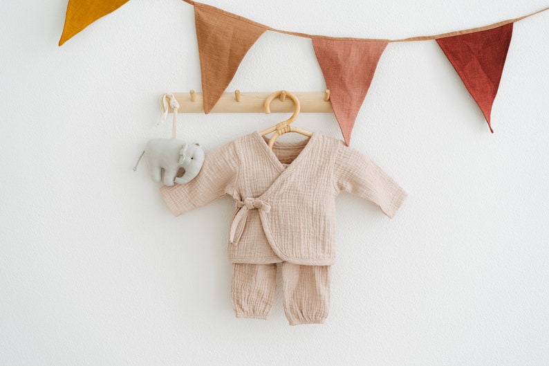 Newborn First Outfit, Baby Cotton Clothing Set, Gender Neutral Coming Home Outfit, Muslin Kimono