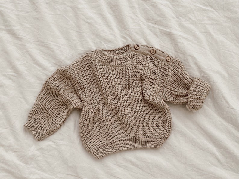 Newborn Oversized Sweater with buttons on the shoulder. Baby First Outfit Knit Chunky Sweater. Newborn Gift Idea