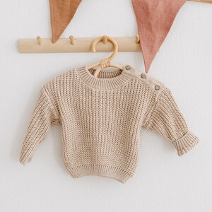 Newborn Oversized Sweater with buttons on the shoulder. Baby First Outfit Knit Chunky Sweater. Newborn Gift Idea