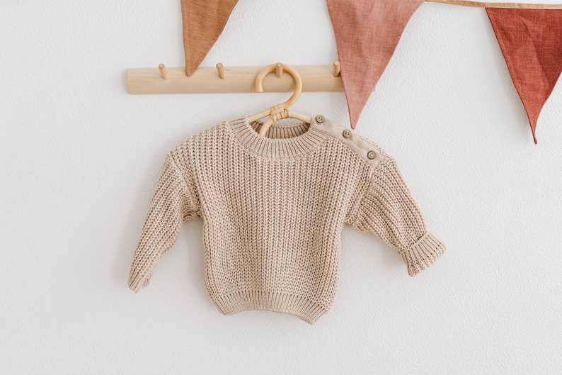 Newborn Oversized Sweater with buttons on the shoulder. Baby First Outfit Knit Chunky Sweater. Newborn Gift Idea