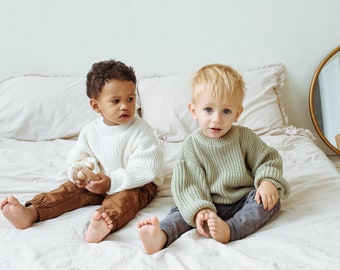 Baby & Toddler Cotton Sweater | Gender Neutral Knit Oversized Sweater | Sustainable Neutral Kids