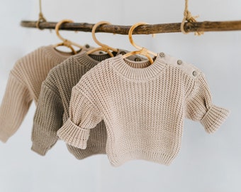 Baby Strickpullover, Newborn Coming Home Outfit. Oversize Pullover aus Baumwolle