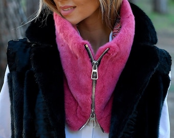 Coral Mink Fur Snood: Saga Furs, Viscose Lined