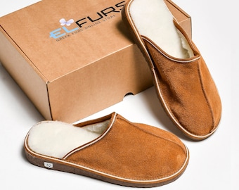 Men's Sheepskin Slippers: Handmade Suede Leather Home Shoes