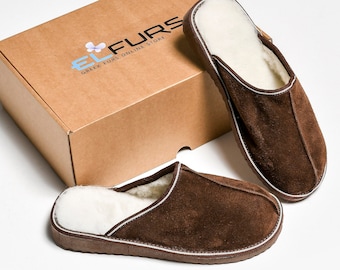 Pantoufles en peau de mouton pour hommes : chaussures d'intérieur en cuir suédé faites main
