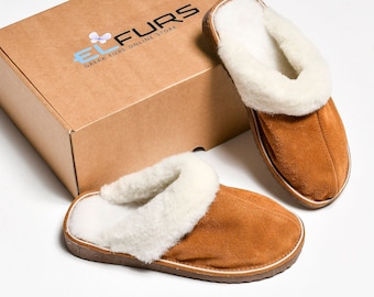 Deep Fit Sheepskin Slippers, Suede Leather, Merino Wool, Warm Open Back House Shoes for Women