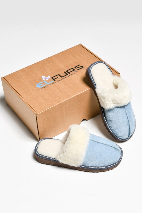 Light Blue Slippers Women s Slippers Leather Slippers Sheepskin Slippers Ugg Style Warm Slippers Genuine Suede Leather Handmade Home Shoes Etsy