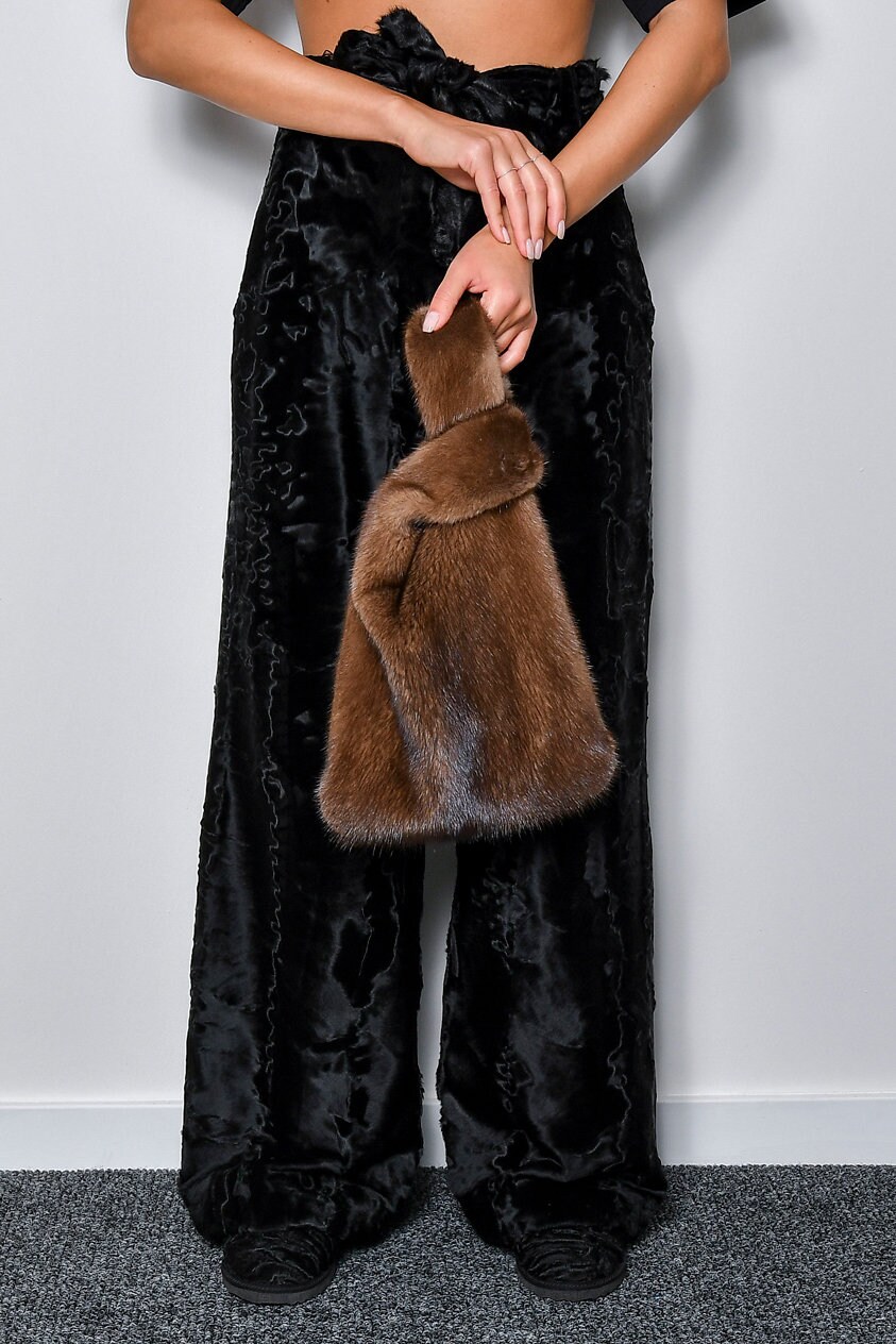 Natural Mink Fur Luxury Frameless Tote Bag Shopper Bag in