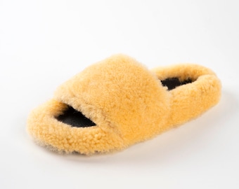 Yellow Sheepskin Sliders: Women's Luxury Indoor/Outdoor Sandals