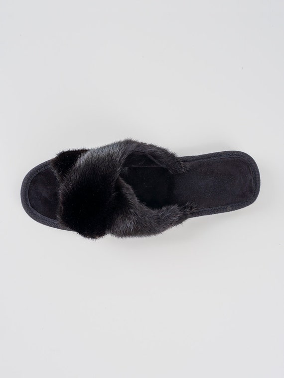 Pantoufles noires de luxe pour femmes en fourrure de vison