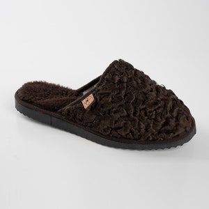 Brown Slippers Karakul Slippers Natural Fur Slippers Brown Men&#39;s Slippers Astrakhan Fur Slippers Sheepskin Insole Merino Wool Lining