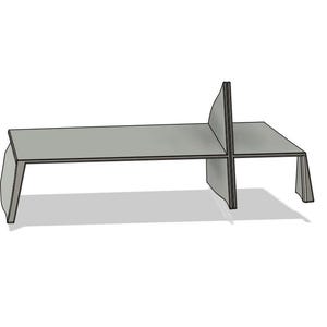 K&ouml;nnte beinhalten: Ein grauer Couchtisch mit geometrischem Design. Der Tisch hat eine rechteckige Oberseite, die von abgewinkelten Beinen und einem zentralen Teiler getragen wird. Das Design ist modern und minimalistisch, passend f&uuml;r verschiedene Einrichtungsstile.