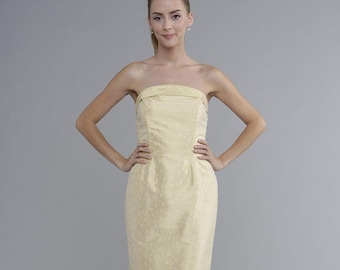Strapless yellow dress, yellow fitted dress, yellow spring dress, yellow dress for wedding, strapless sheath, spring party dress