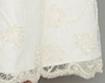 Tejido de encaje para novias; Tejido de tul con cuentas y bordes festoneados; Bordado floral; Marfil y blanquecino