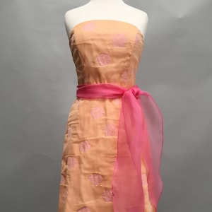 Apricot Dress, Peach Dress, Strapless A-line dress, Italian matelasse fabric with silk organza sash