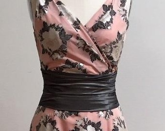 pink floral dress, retro dress with roses, 60s style dress, vintage style dress, dress for wedding, garden party dress, bridal shower dress